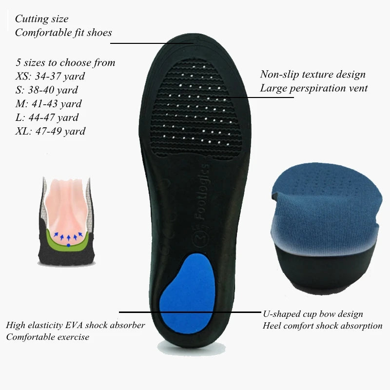 Sports Orthopedic Insoles Flat Foot Orthopedic Arch Support Insole Men and Women Shoe Pad EVA Sports Insert Sneaker Cushion Sole