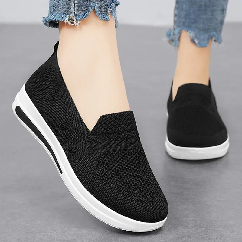 Women'S Spring Summe Casual Shoes Lightweight Breathable Knit Mesh Sneakers Woman Soft Sole Comfortable Slip on Walking Shoes