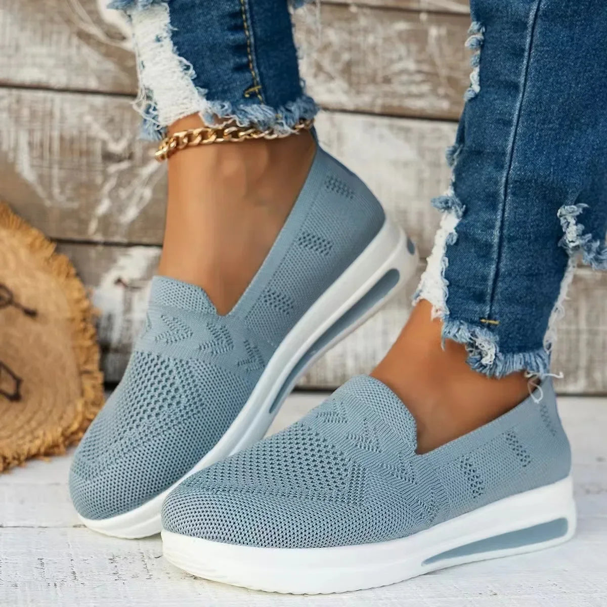 Women'S Spring Summe Casual Shoes Lightweight Breathable Knit Mesh Sneakers Woman Soft Sole Comfortable Slip on Walking Shoes