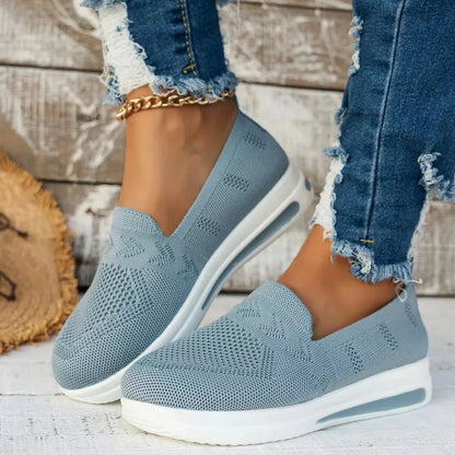 Women'S Spring Summe Casual Shoes Lightweight Breathable Knit Mesh Sneakers Woman Soft Sole Comfortable Slip on Walking Shoes