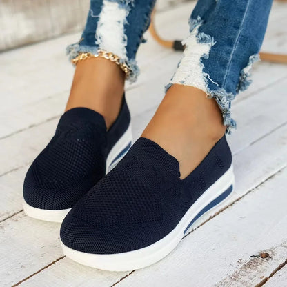 Women'S Spring Summe Casual Shoes Lightweight Breathable Knit Mesh Sneakers Woman Soft Sole Comfortable Slip on Walking Shoes